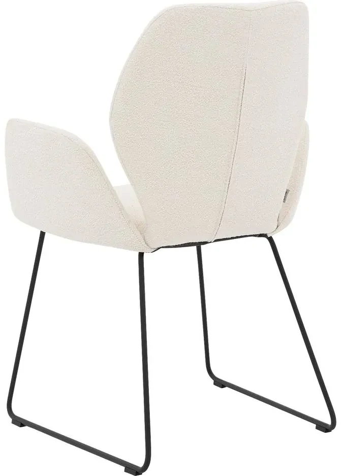 Goossens Eetkamerstoel Hera wit stof met armleuning, modern design