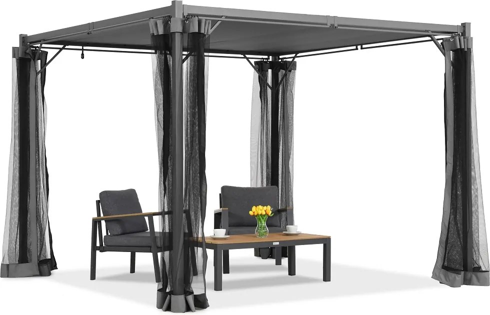 Antraciet Malaga terraspergola 3x3m met muggengaas Garden Point