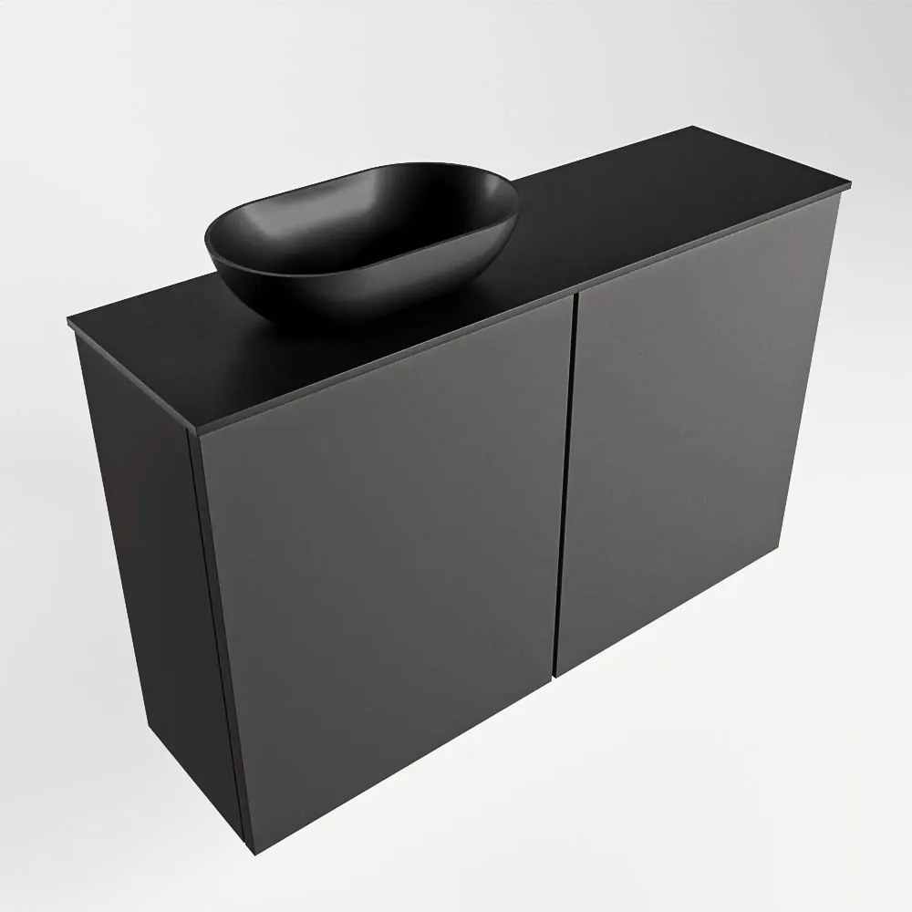 Mondiaz Fowy toiletmeubel 80cm dark grey met zwarte waskom links en kraangat