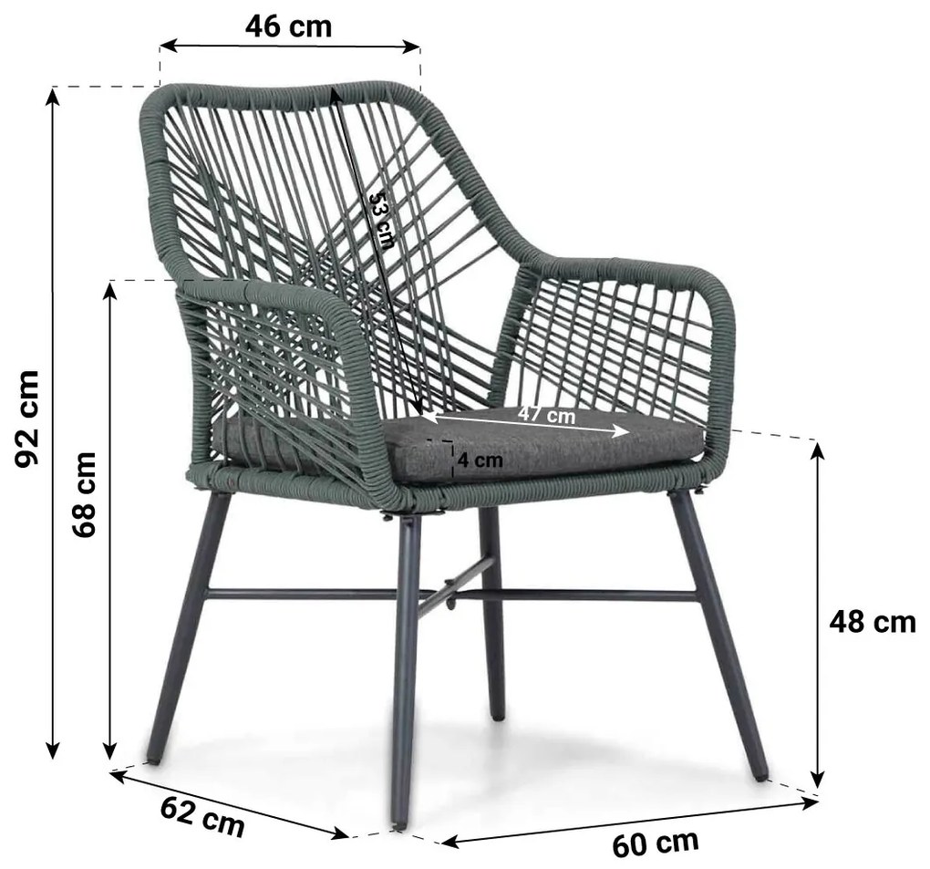 Tuinset Ronde Tuintafel 125 cm Rope Groen 4 personen Domani Furniture Foris/Matale