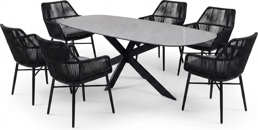 San Francisco Chianti dining tuinset 240x100xH76 cm 7 delig antraciet keramiek