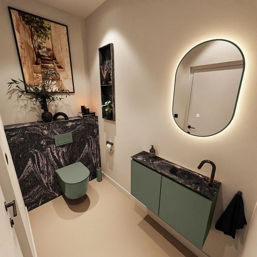 Mondiaz Ture DLux toiletmeubel 80cm army met wastafel lava rechts met kraangat