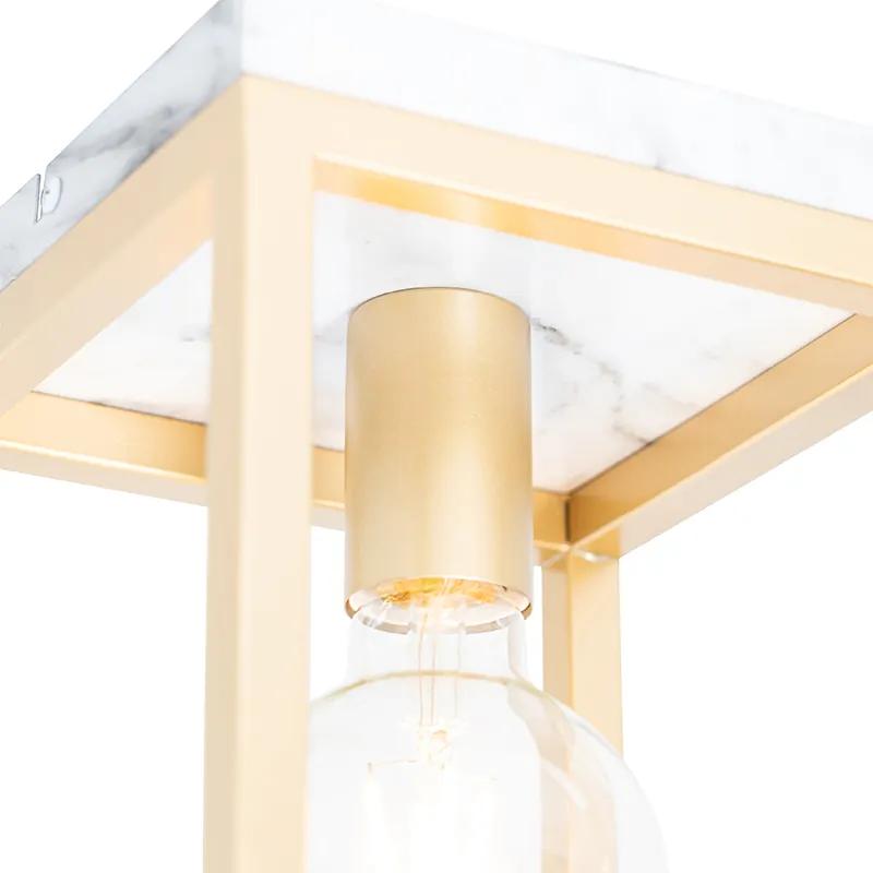 Industriële plafondlamp goud met marmer - Cage Industriele / Industrie / Industrial E27 kubus / vierkant Binnenverlichting Lamp