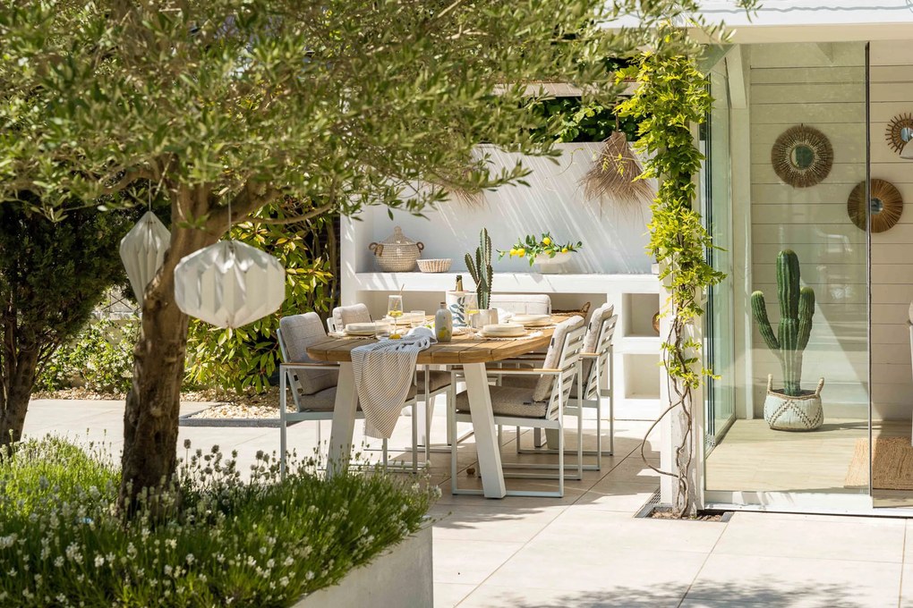 Tuinset 4 personen 180 cm Aluminium/teak Wit Lifestyle Garden Furniture Faro/Falcon