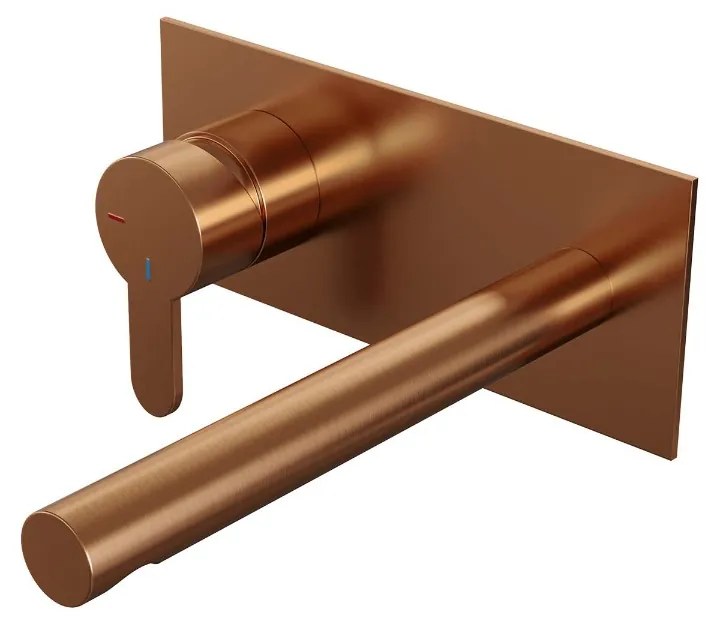 Brauer Copper Edition ColdStart wastafelkraan inbouw rechte uitloop met achterplaat model D2 koper geborsteld PVD