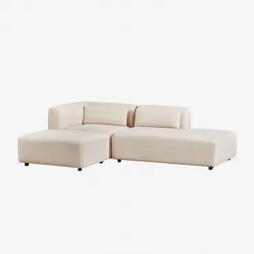 2-delige Modulaire Hoekbank Met Chaise Longue Rechts En Fogler Poef Corduroy Beige – Linnen - Sklum