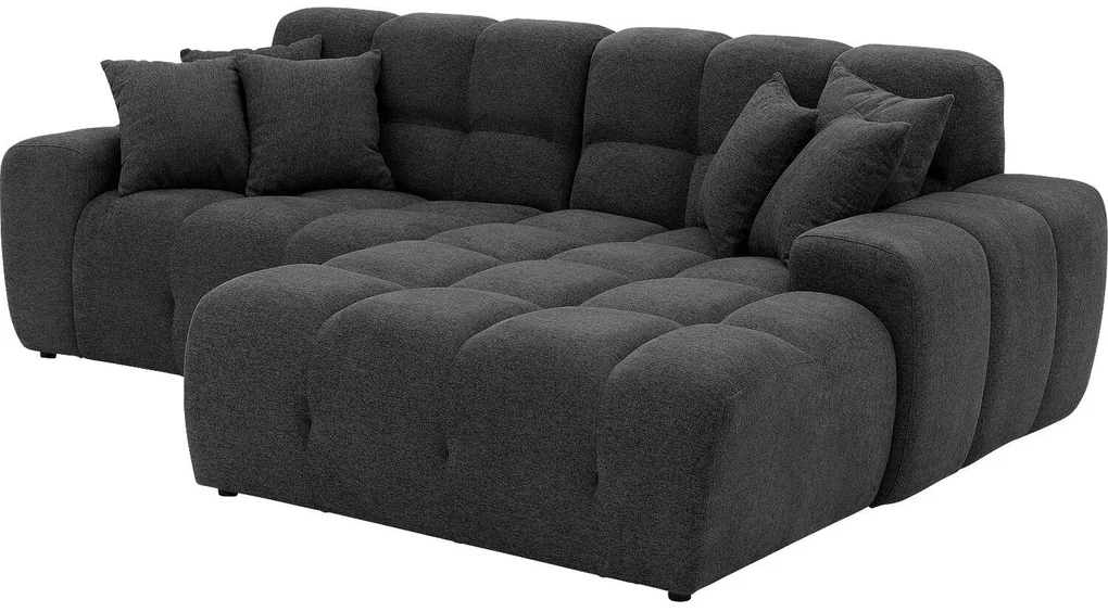 Goossens Excellent Bank Kubus - 30 X 30 Cm Stiksel antraciet, stof, 1,5-zits, modern design met chaise longue rechts