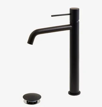Orveta Click-clack Messing Wastafelkraan En Afvoerklepset ↑30 Cm & Matzwart & Klep Zonder Overloop - Sklum
