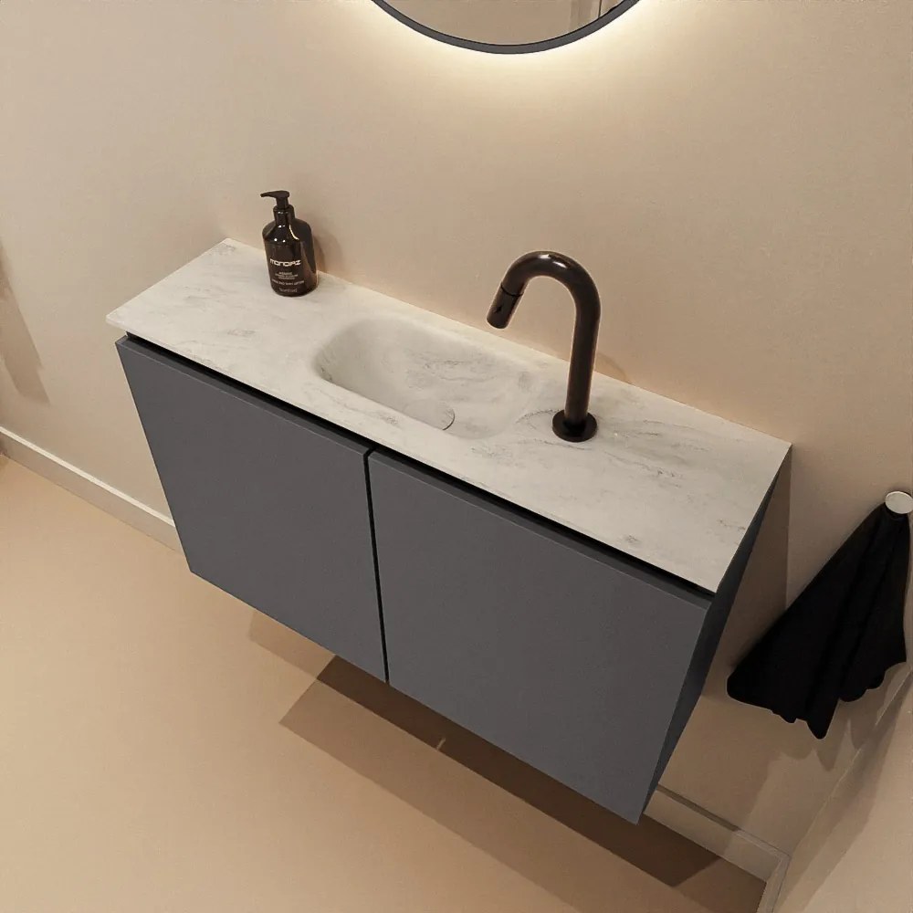 Mondiaz Ture DLux toiletmeubel 80cm dark grey met wastafel opalo midden met kraangat