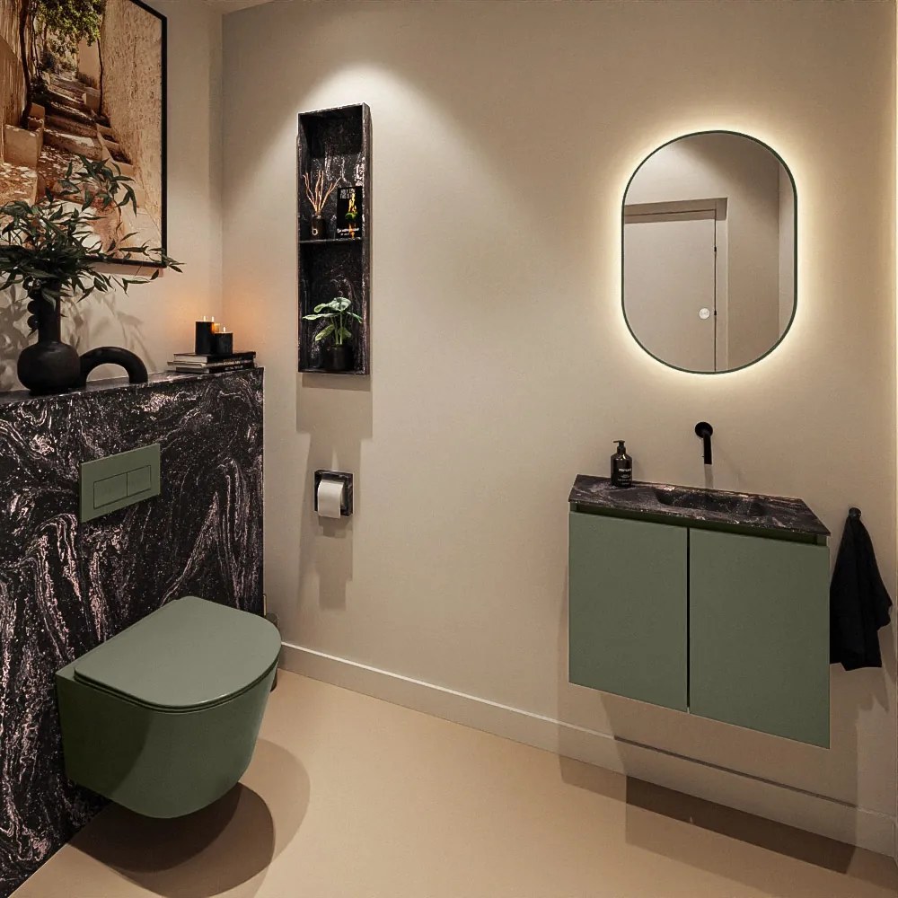 Mondiaz Ture DLux toiletmeubel 60cm army met wastafel lava rechts zonder kraangat