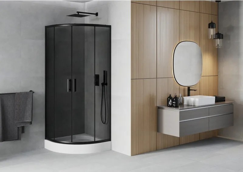 Mexen Rio halfronde douchecabine 80 x 80 cm, grafiet, zwart + douchebak, wit - 863-080-080-70-40-4710