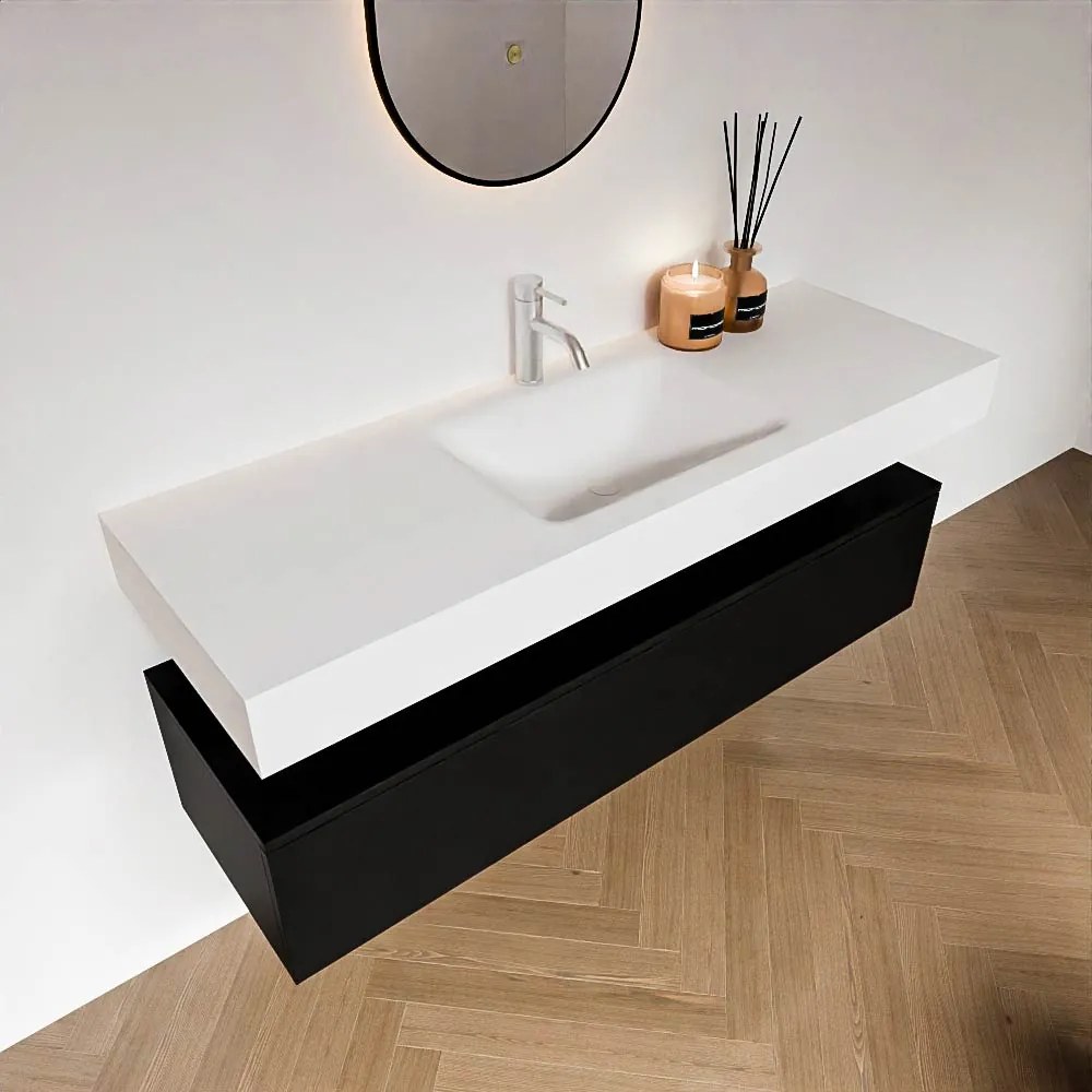 Zaro Alan badmeubel 140cm urban 1 lade met vrijhangende wastafel cloud midden 1 kraangat talc