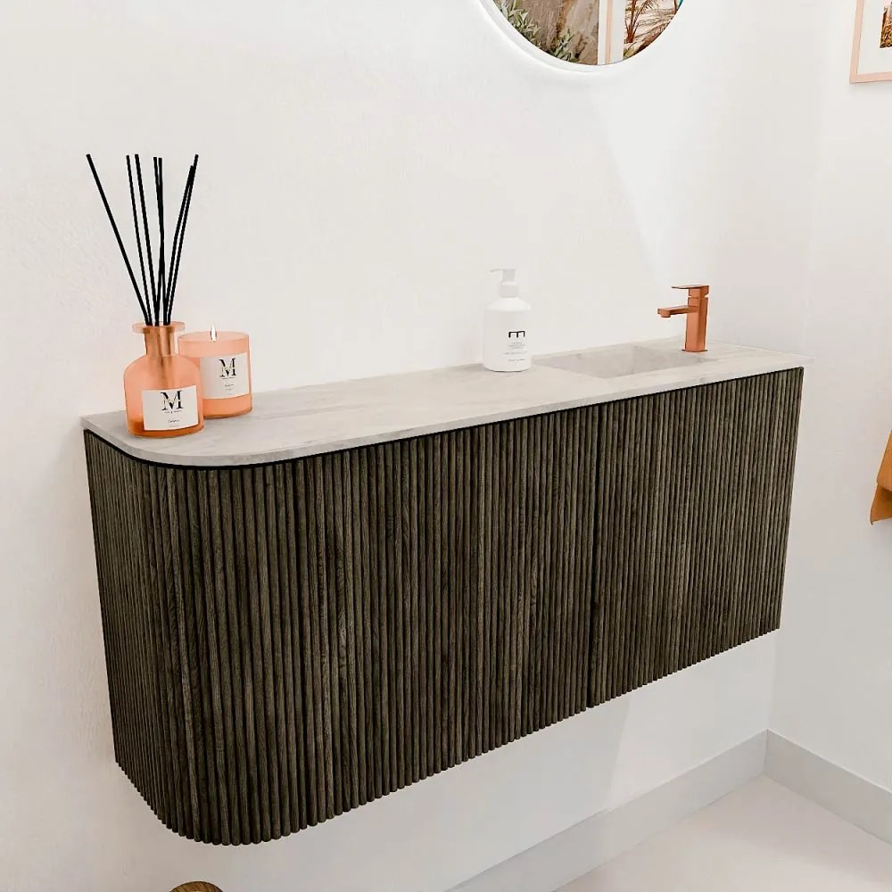 Mondiaz Joya DLux 90cm toiletmeubel ronding links shadow met wastafel faye rechts 1 kraangat ostra