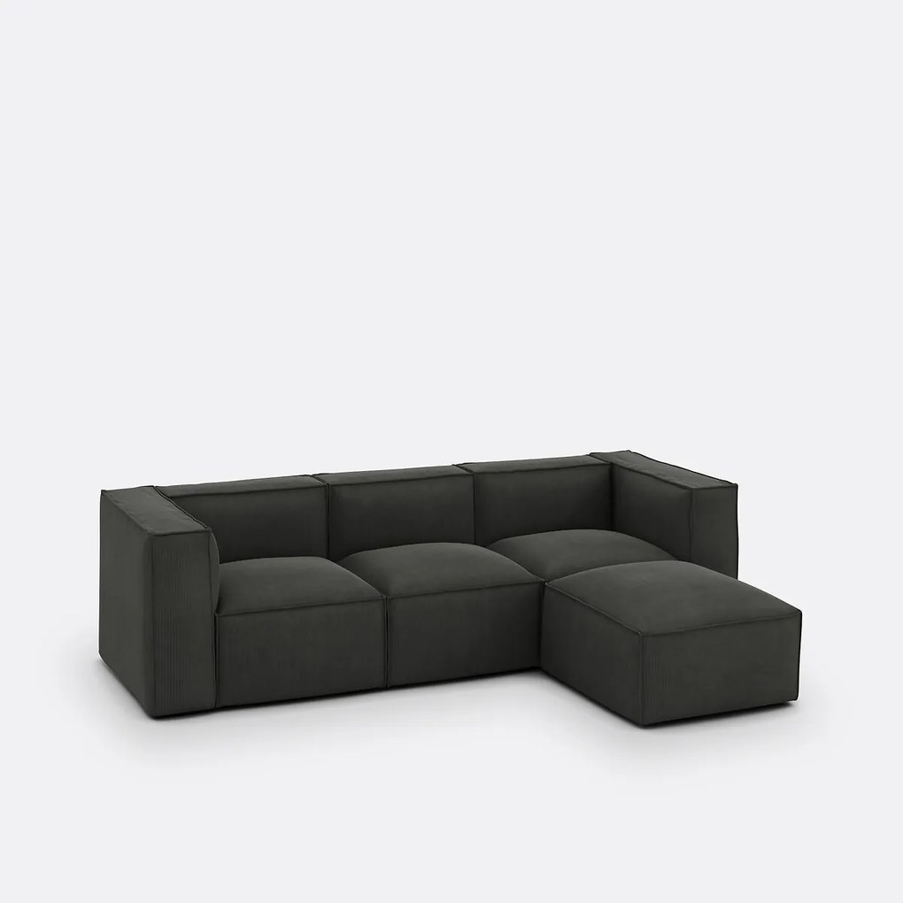 Modulaire bank, 3-zit en 1 poef, ribfluweel Seven
