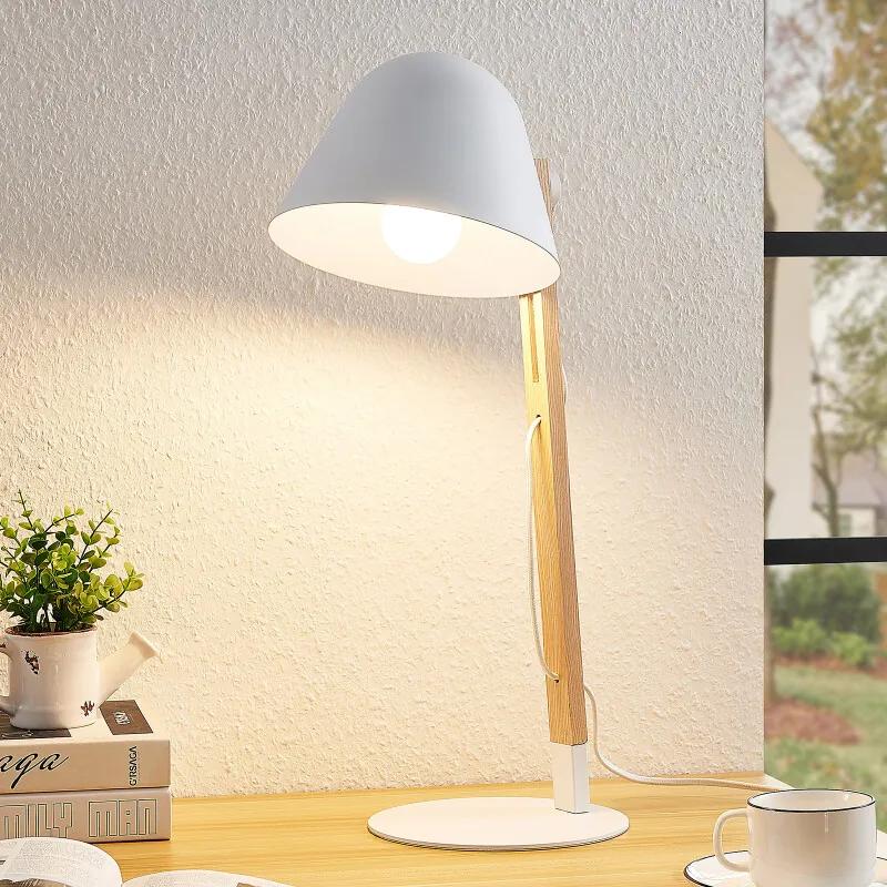 Tetja tafellamp met houten paal, wit - lampen-24