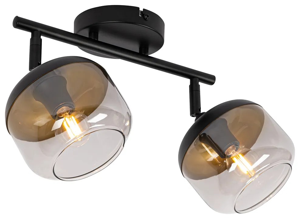 Design spot zwart met goud en smoke glas 2-lichts - Kyan