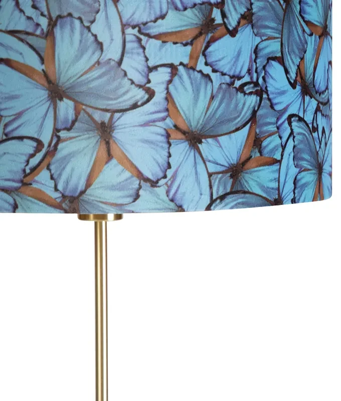 Vloerlamp goud/messing met velours kap vlinders 40/40 cm - Parte Klassiek / Antiek E27 cilinder / rond rond Binnenverlichting Lamp