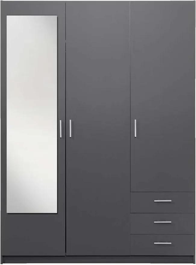 Kledingkast Sprint 3-deurs inclusief spiegel - donkergrijs - 200x148x51 cm - Leen Bakker