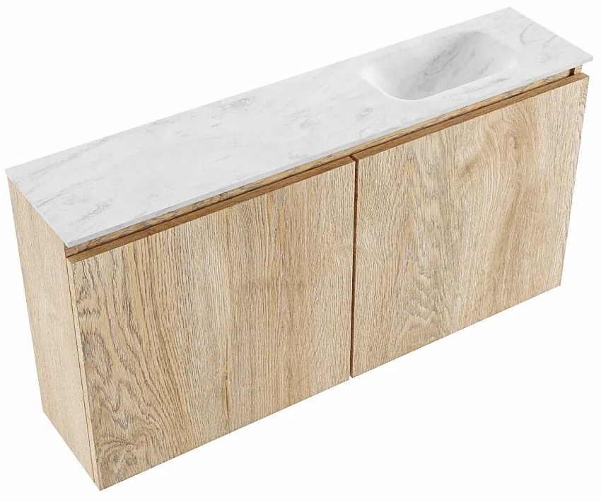 Mondiaz Ture DLux toiletmeubel 100cm washed oak met wastafel opalo rechts zonder kraangat