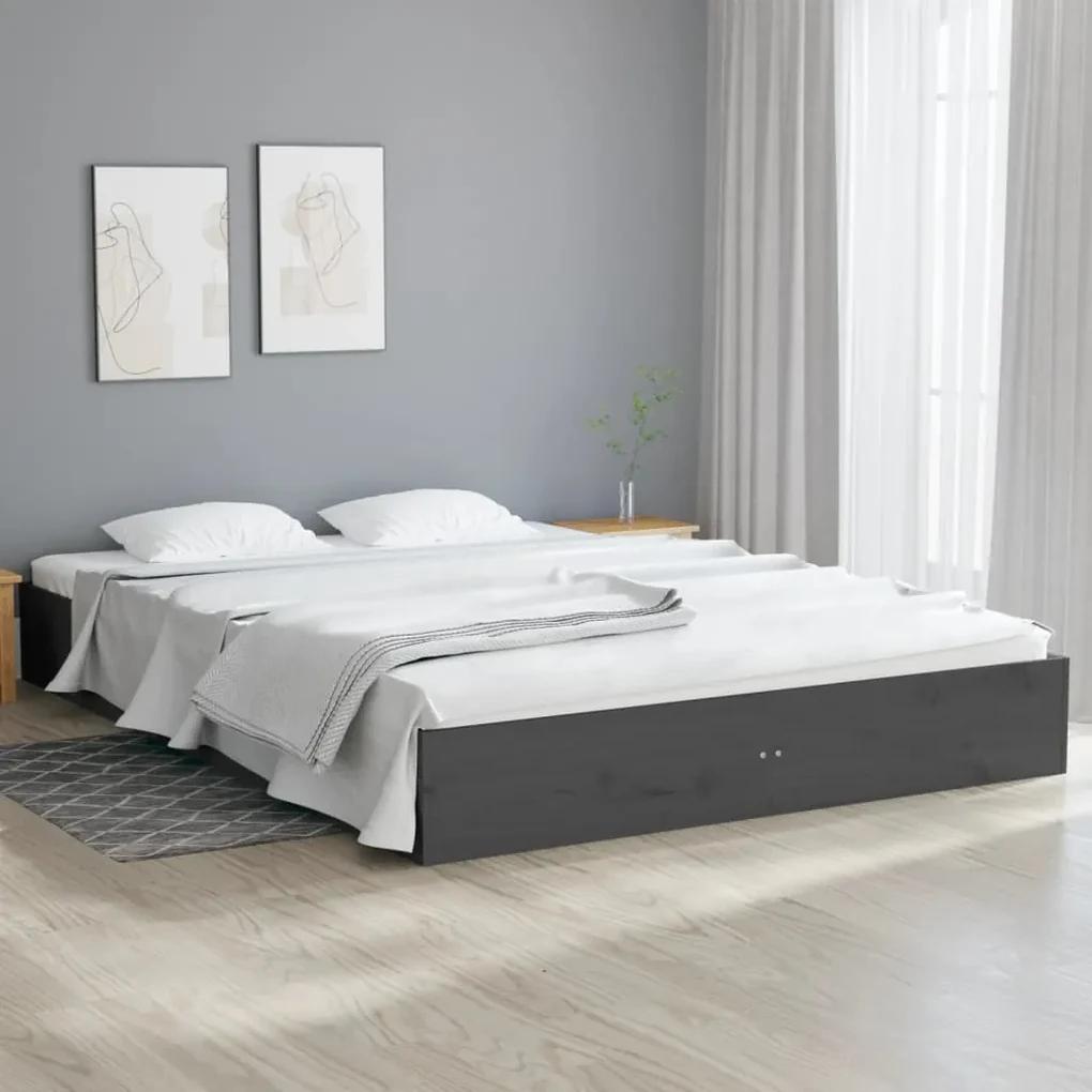 vidaXL Bedframe massief hout grijs 150x200 cm 5FT King Size