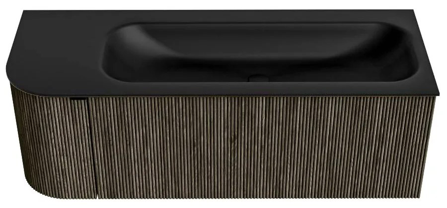 Mondiaz Kurve 125cm badmeubel ronding links shadow met 1 lade en deur en wastafel big medium kraangat rechts urban