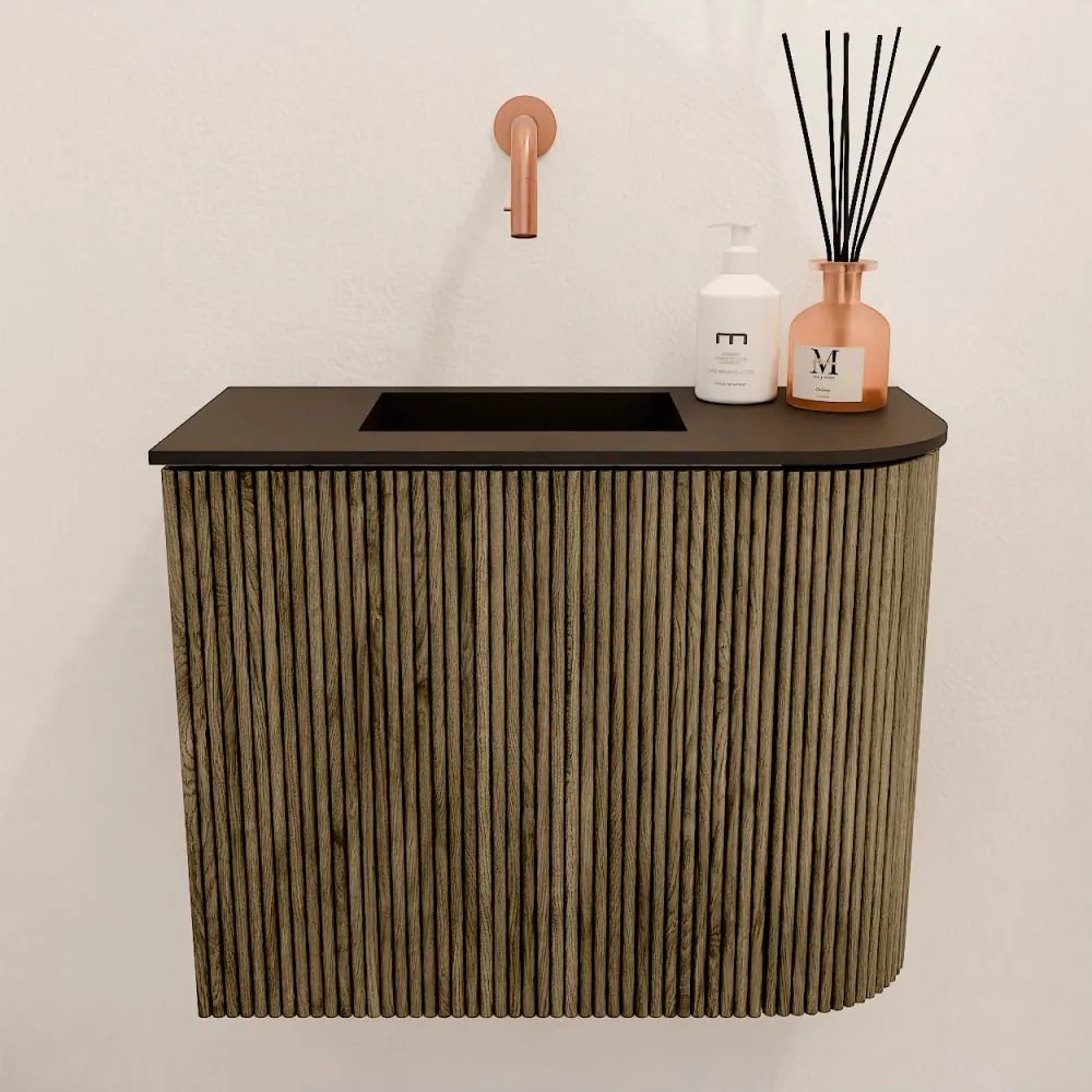 Mondiaz Joya 50cm toiletmeubel ronding rechts dusk met wastafel faye links zonder kraangat urban