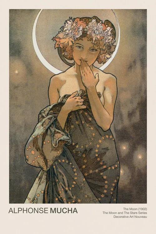 Kunstreproductie The Moon (Celestial Art Nouveau / Beautiful Female Portrait) - Alphonse / Alfons Mucha