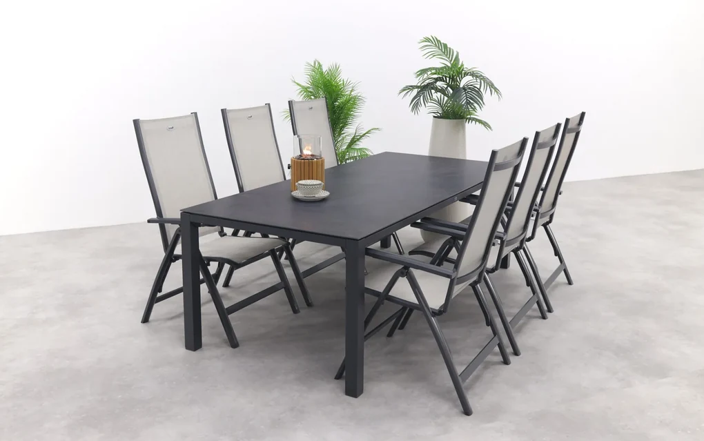 Hartman Monza alu/Chaneo verstelbare tuinset - 220x100 cm. - 7-delig