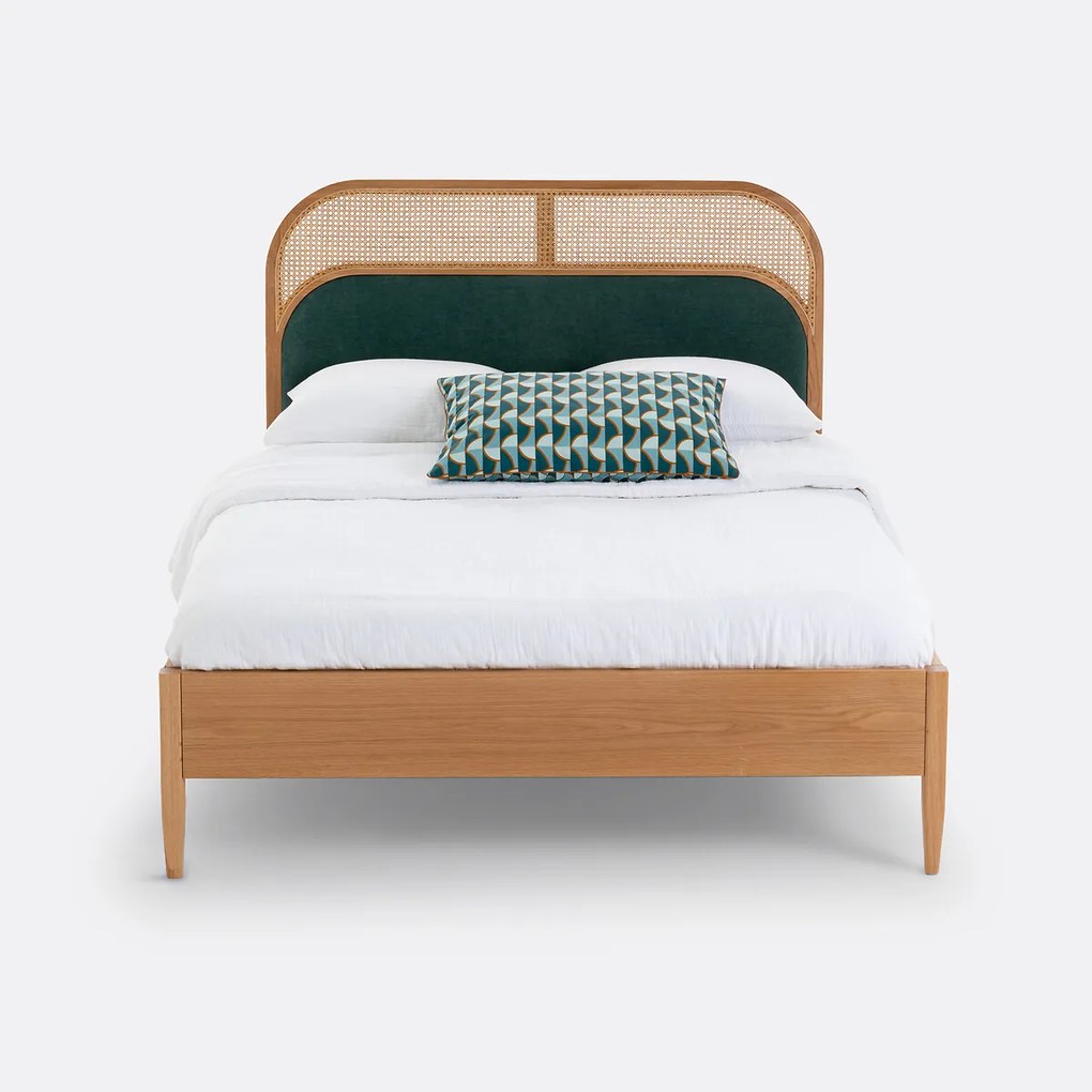 Bed in rotan en fluweel met beddenbodem Buisseau