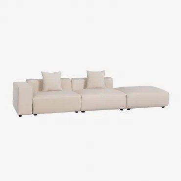 2-delige Modulaire Hoekbank Links Met Lage Armleuning En Poef (↔︎345 Cm) Bruna Corduroy Beige – Linnen - Sklum