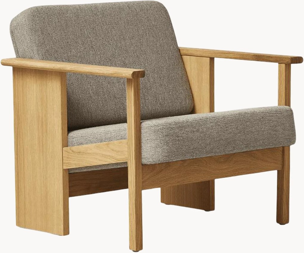 Eikenhouten loungefauteuil Block met wollen bekleding