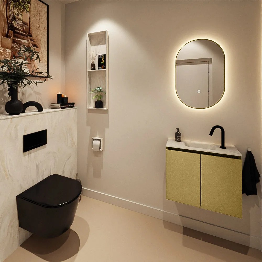 Mondiaz Ture DLux toiletmeubel 60cm oro met wastafel ostra midden met kraangat