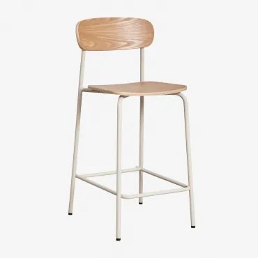 Pakket Van 4 Stapelbare Hoge Krukken 65cm In Ijzer En Hout Wilpier Tapioca Beige & Natuurlijk Hout - Sklum