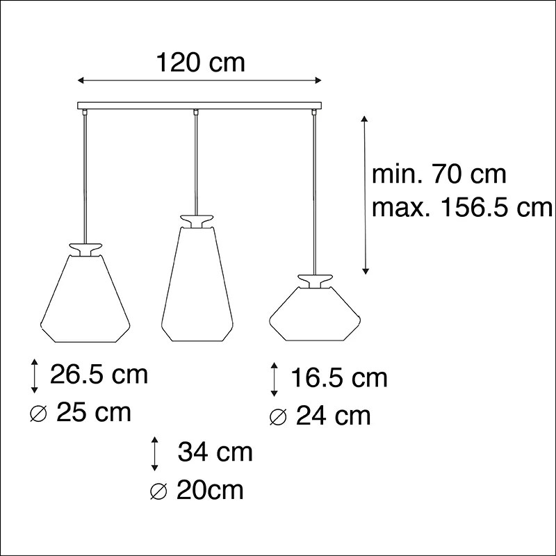 Eettafel / Eetkamer Moderne hanglamp 3-lichts zwart met goud balk - Mia Design, Modern E27 Binnenverlichting Lamp