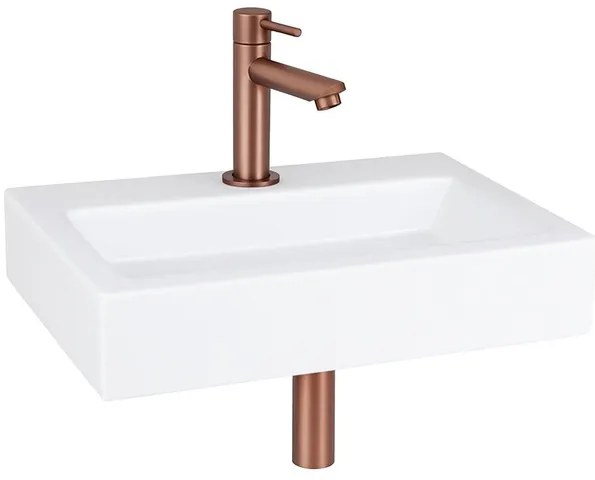 QeramiQ Fuente fonteinset - 38x24cm - 1 kraangat - keramiek - fonteinkraan koper - glans wit SW970033/SW799405/SW799403/SW21912