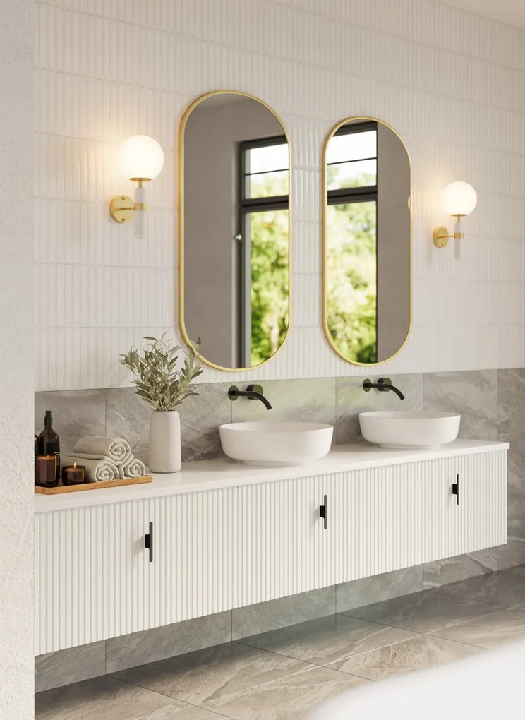 Muebles Ezra badmeubel ribbelfront 240cm wit mat met wit toppaneel zonder waskom