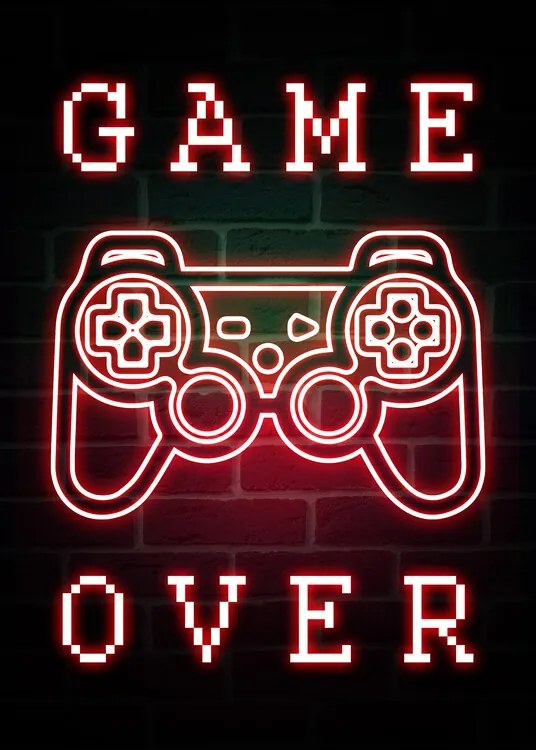 Ilustratie Game Over-Neon Gaming Quote