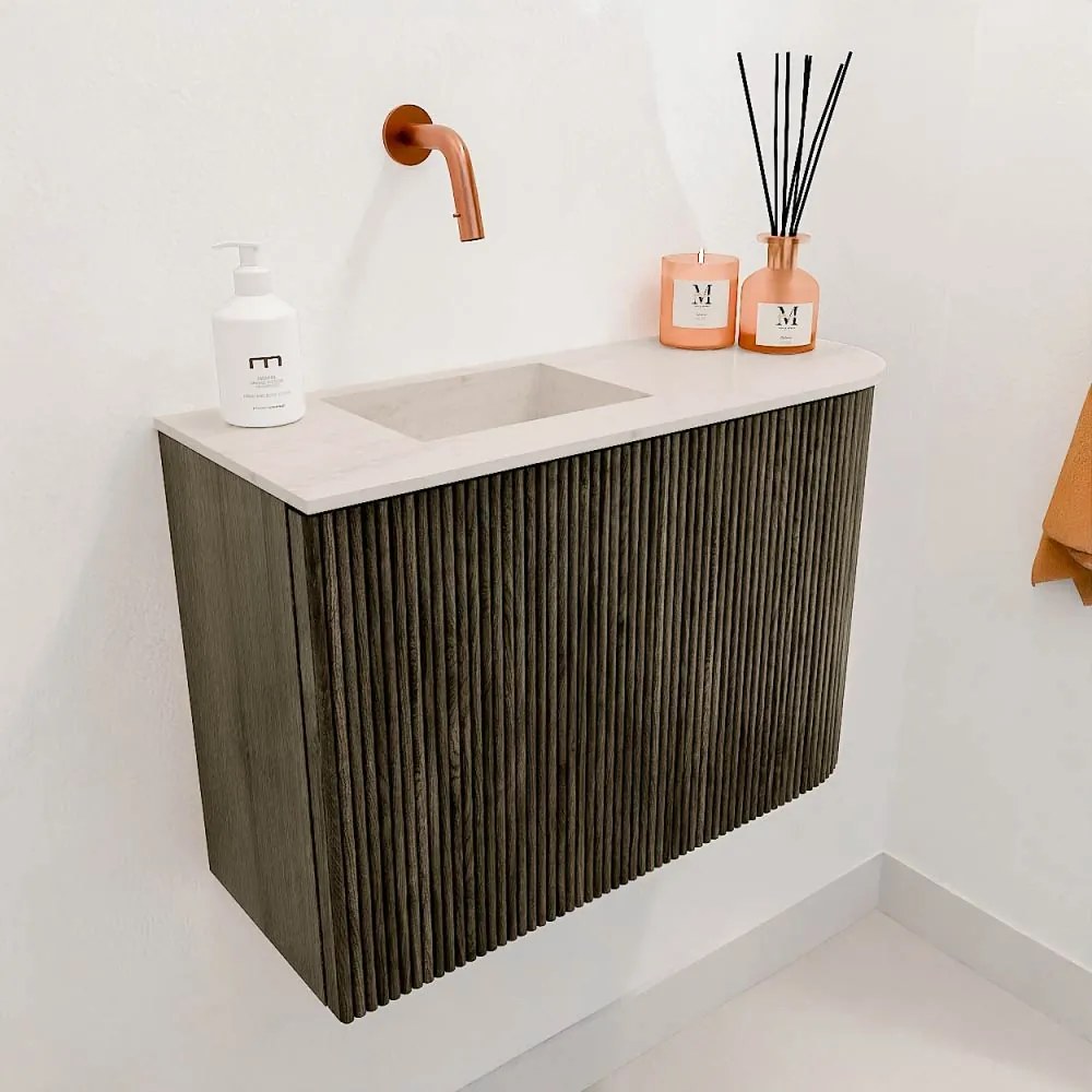 Mondiaz Joya DLux 60cm toiletmeubel ronding rechts shadow met wastafel faye links zonder kraangat meli