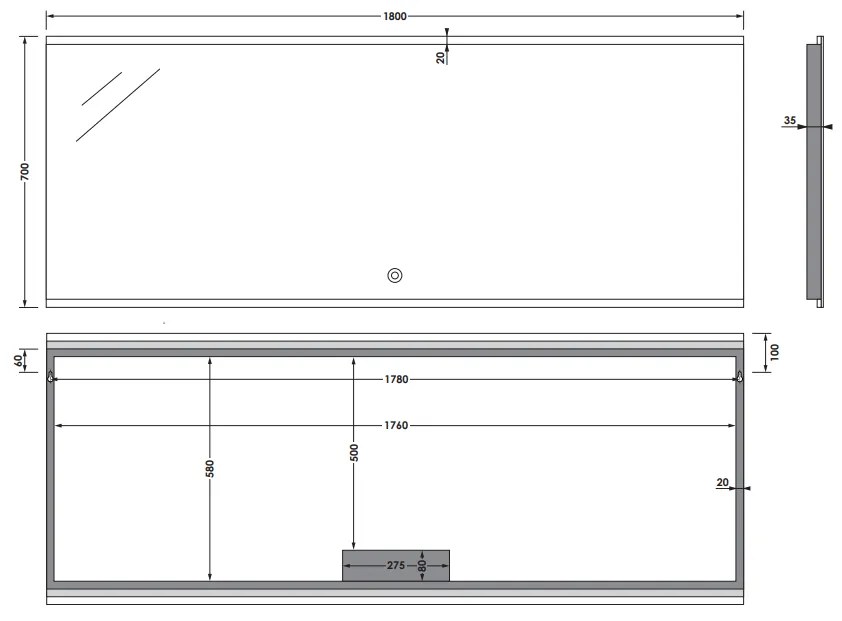 Sanituba Twinlight spiegel 180x70 met LED verlichting Aluminium Geborsteld