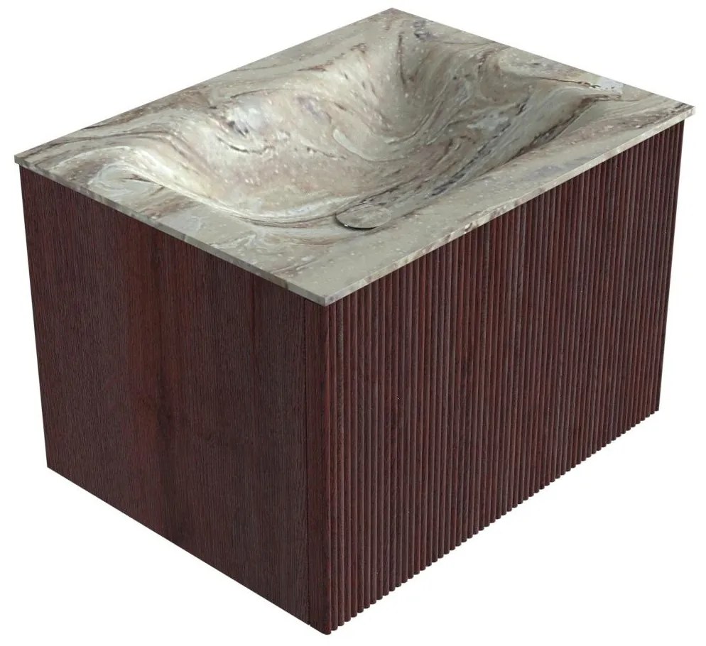 Mondiaz Kurve-dlux 60cm badmeubel ruby met 1 lade en wastafel cloud midden zonder kraangat glace