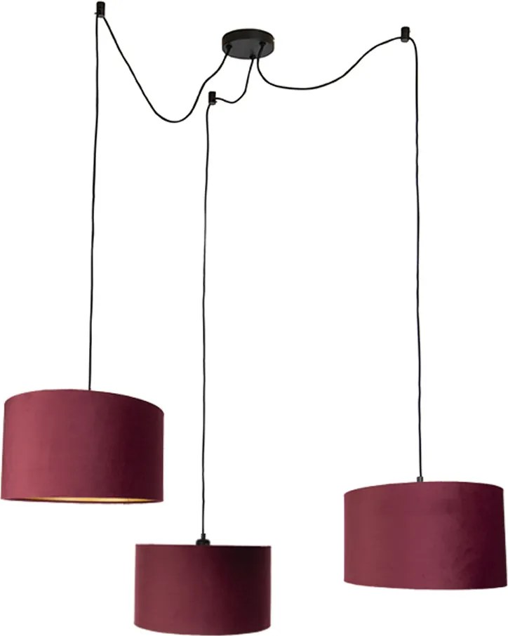 Hanglamp zwart met rode kap en gouden binnenkant 35cm 3-lichts - Cava