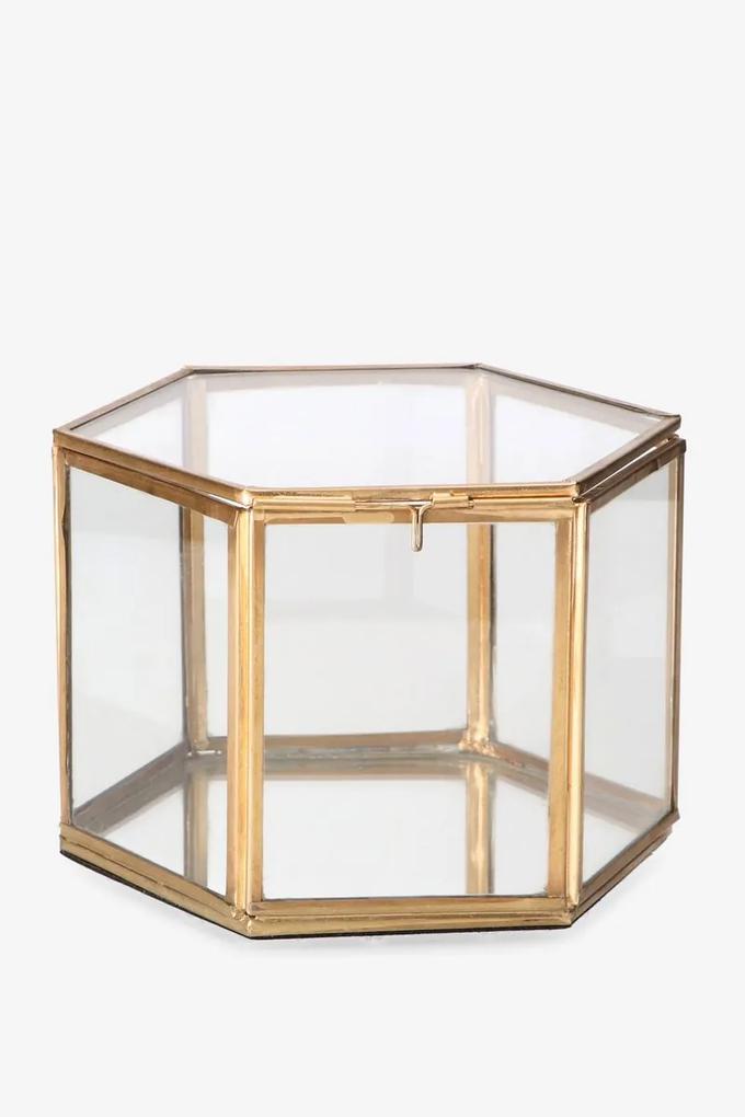 Goudkleurige glazen box hexagon hoog