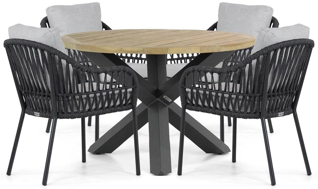 Tuinset Ronde Tuintafel 4 personen 120 cm Aluminium/rope Grijs Coco Puerto/Rockville