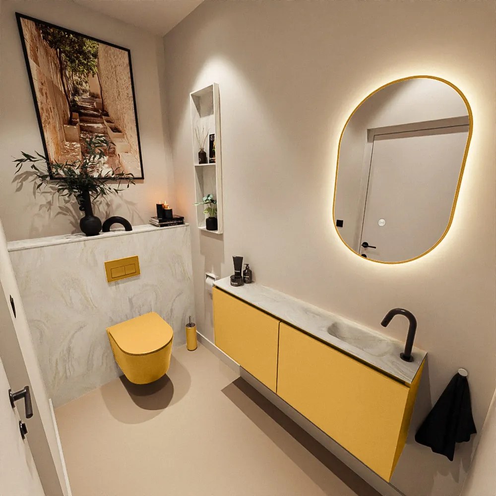 Mondiaz Ture DLux toiletmeubel 120cm ocher met wastafel ostra rechts met kraangat