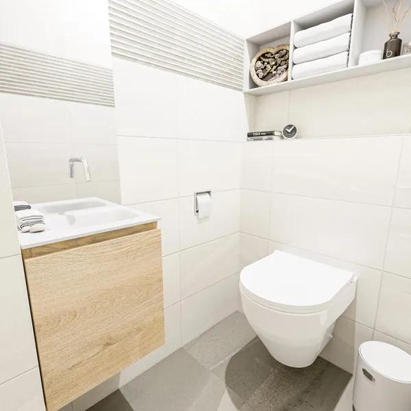 MONDIAZ OLAN Toiletmeubel 40x30x40cm met 0 kraangaten 1 lades washed oak mat Wastafel Lex rechts Solid Surface Wit FK75342670