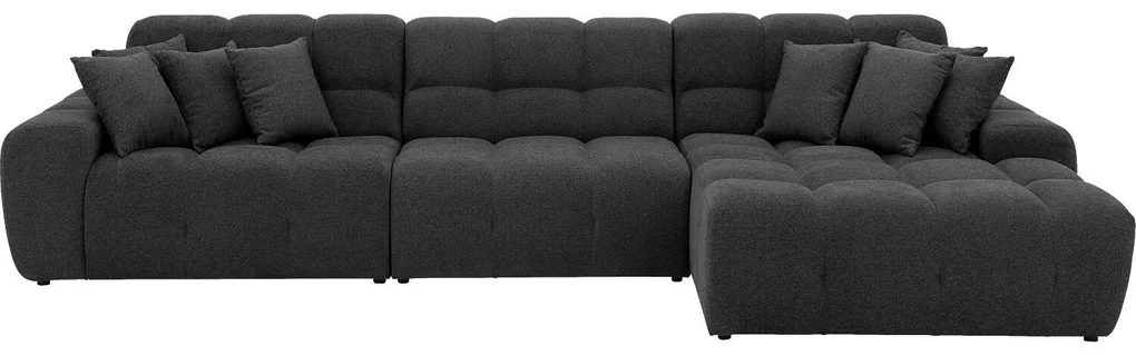 Goossens Excellent Bank Kubus - 30 X 30 Cm Stiksel antraciet, stof, 1,5-zits, modern design met chaise longue rechts