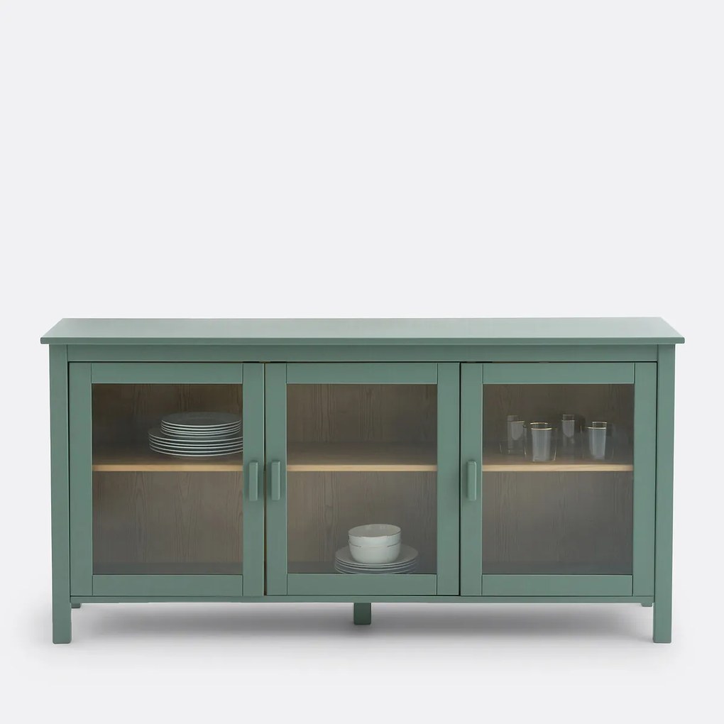 3-deurs vitrinekast van grenen en MDF, 160 cm lang, Alvina