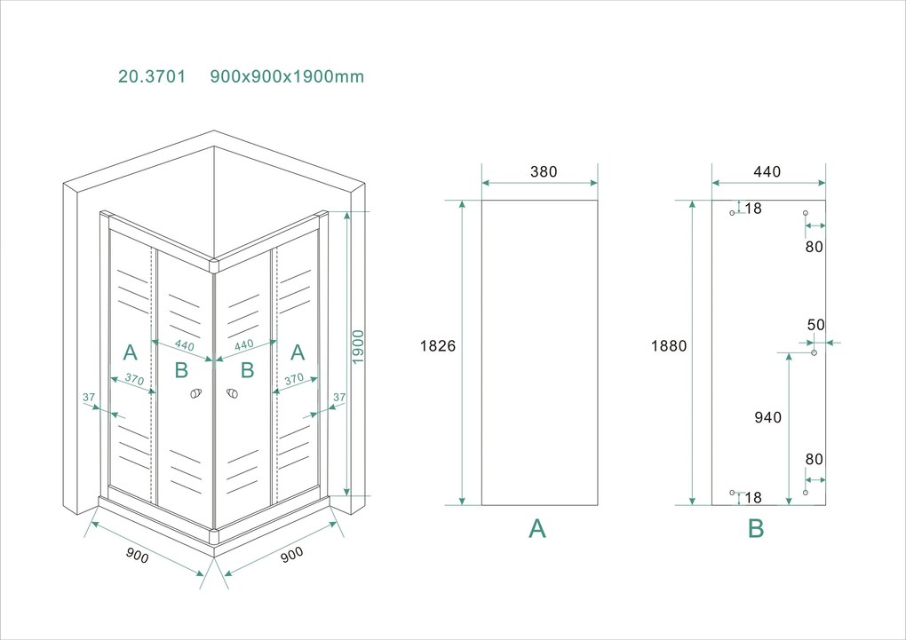 Mueller Eco douchecabine vierkant 90x90cm