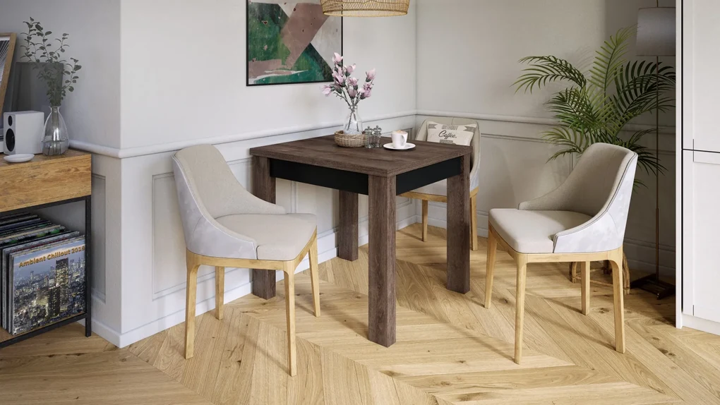 FONTE Eik bruin / Zwart Mat -KLASSIEKE KEUKEN- /WOONKAMERTAFEL 85x75 UITKLAPBAAR TOT 130 cm!