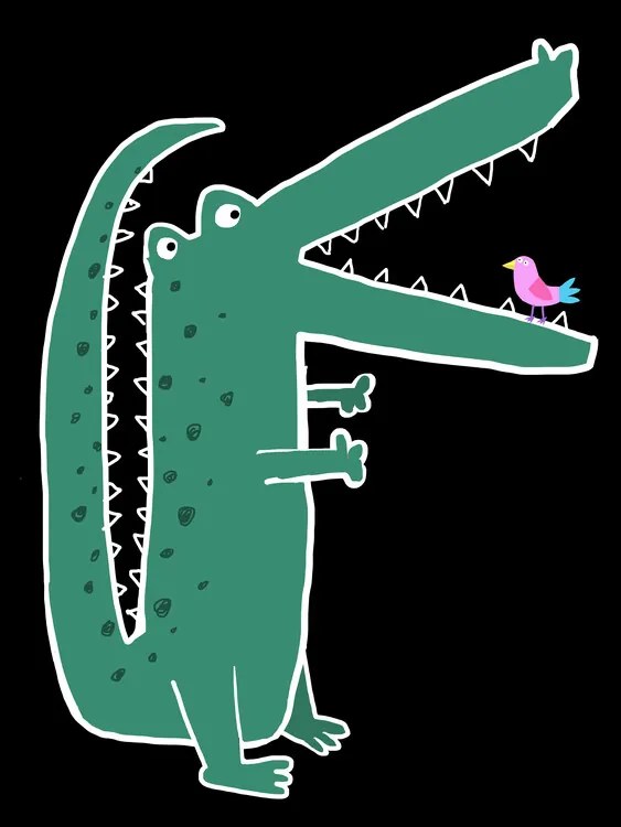 Ilustratie Crocodile with Cute Bird, Carla Daly